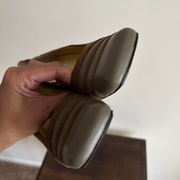 Vintage 90s NWT Suede Stripe Heel Brown Green Size 9.5 - Picture 5 of 6